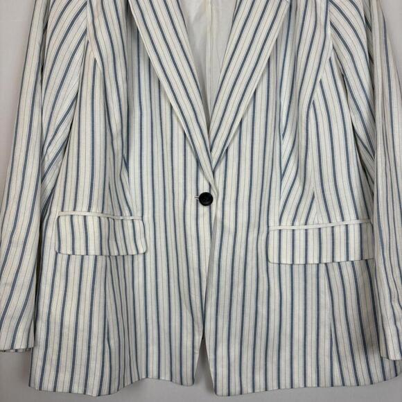 LOFT Plus Linen Blend Blue and White Vertical Nautical Striped Blazer Size: 24 - Picture 4 of 7